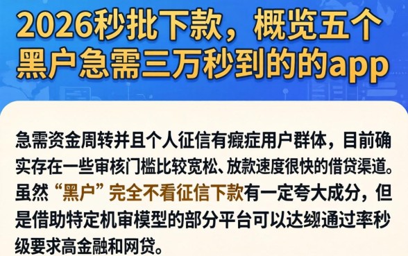 2026秒批下款，概览五个黑户急需三万秒到的的app