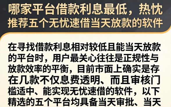 哪家平台借款利息最低,热忱推荐五个无忧速借当天放款的软件