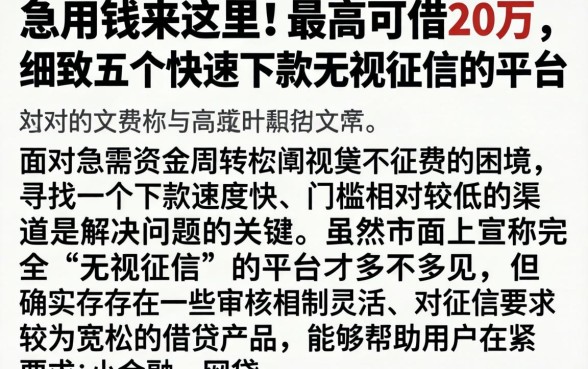急用钱来这里!最高可借20万，细致阐述五个快速下款无视征信的平台