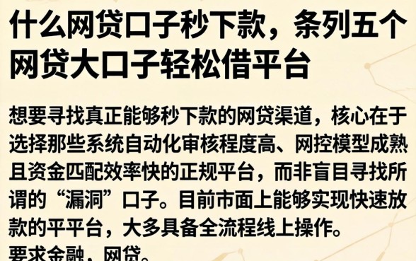 什么网贷口子秒下款，条列五个网贷大口子轻松借平台