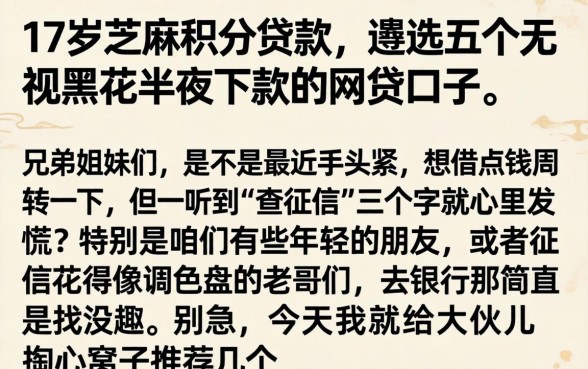 17岁芝麻积分贷款，遴选五个无视黑花半夜下款的网贷口子