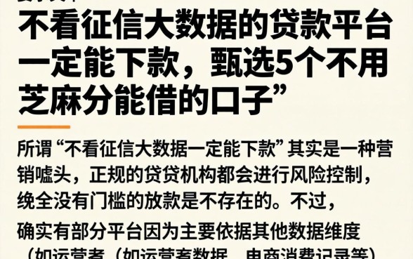 不看征信大数据的贷款平台一定能下款，甄选5个不用芝麻分能借的口子