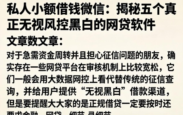 私人小额借钱微信，揭秘五个真正无视风控黑白的网贷软件