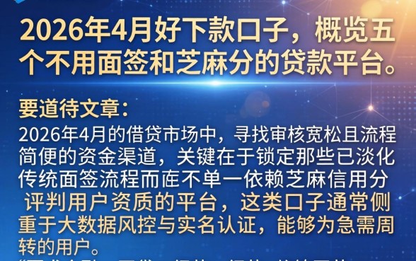 2026年4月好下款的口子，概览五个不用面签和芝麻分的贷款平台