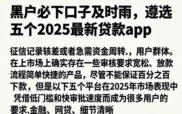 黑户必下口子及时雨，遴选五个2025最新贷款app