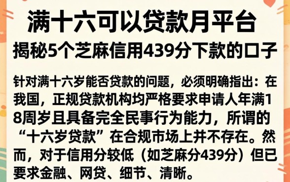 满十六可以贷款的平台，揭秘5个芝麻信用439分下款的口子