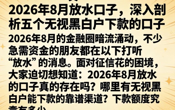 2026年8月放水的口子，深入剖析五个无视黑白户下款的口子