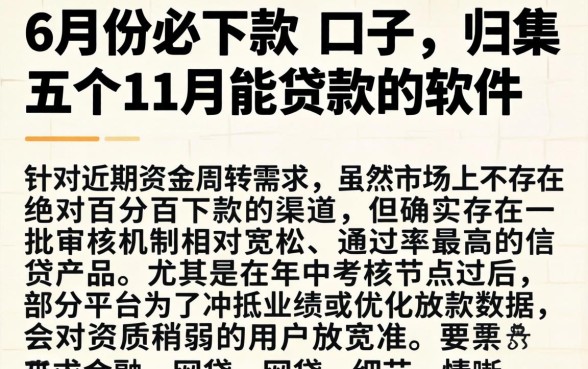 6月份必下款的口子，归集五个11月能贷款的软件