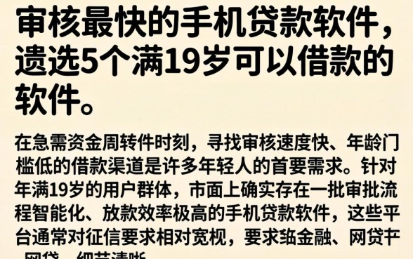 审核最快的手机贷款软件，遴选5个满19岁可以借款的软件