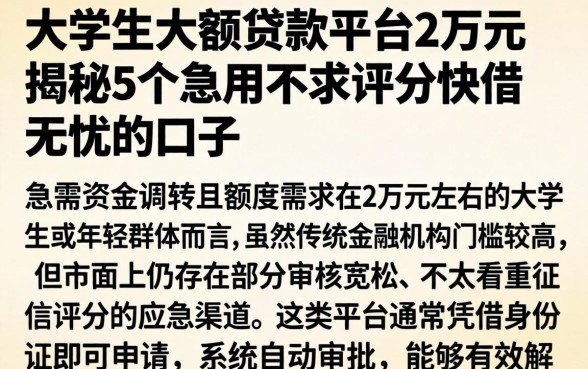 大学生大额贷款平台2万元，揭秘5个急用不求评分快借无忧的口子