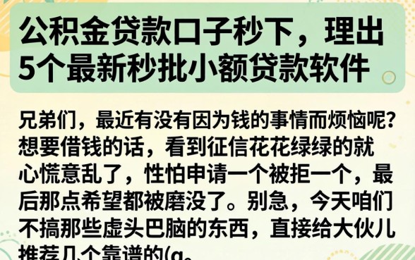 公积金贷款口子秒下，理出5个最新秒批小额贷款软件