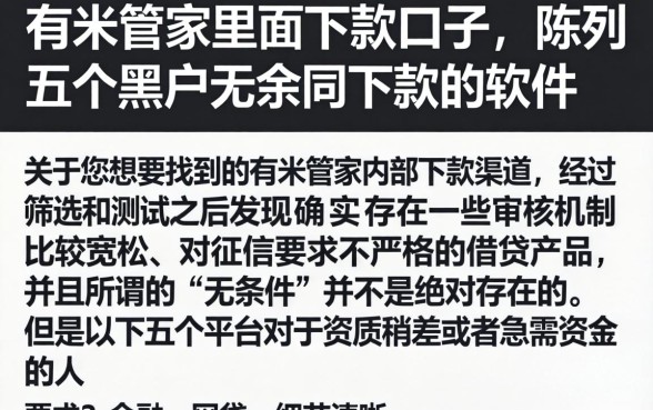 有米管家里面下款的口子，陈列五个黑户无条件下款的软件