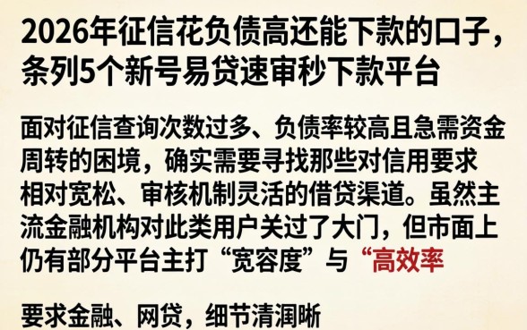 2026年征信花负债高还能下款的口子，条列5个新号易贷速审秒下款平台