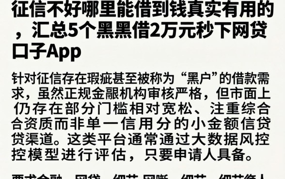 征信不好哪里能借到钱真实有用的，汇总5个黑户借2万元秒下网贷口子app