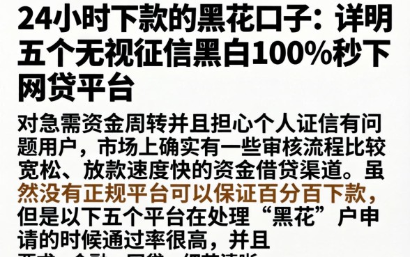 24小时下款的黑花口子，详尽说明五个无视征信黑白100%秒下网贷平台