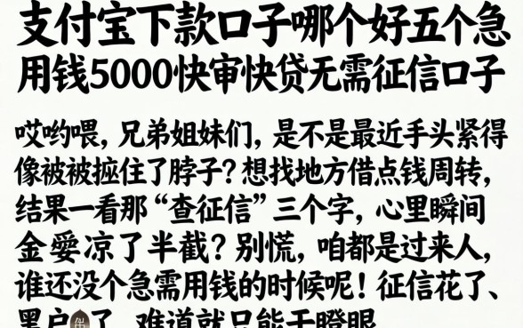 支付宝下款口子哪个好，详细阐述五个急用钱5000快审快贷无需征信口子
