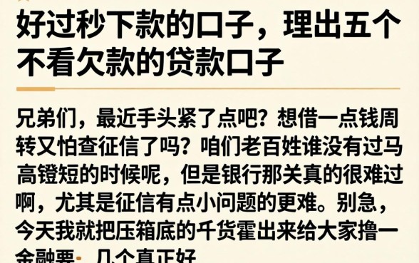 好过秒下款的口子，理出五个不看欠款的贷款口子