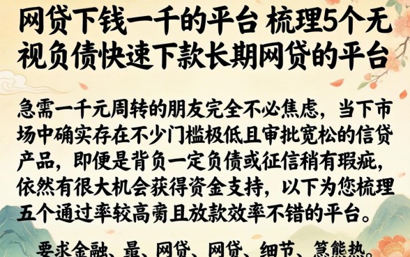 网贷下钱一千的平台，梳理5个无视负债快速下款长期网贷的平台