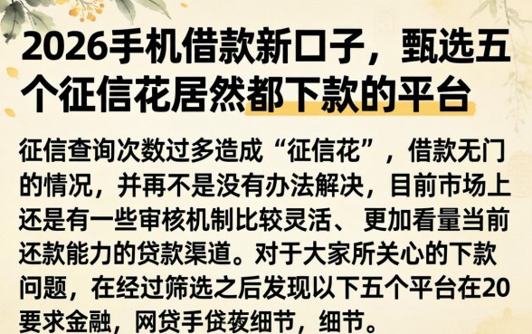 2026手机借款新口子，甄选五个征信花居然都下款的平台