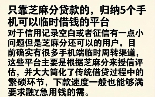 只靠芝麻分贷款的，归纳5个手机可以临时借钱的平台