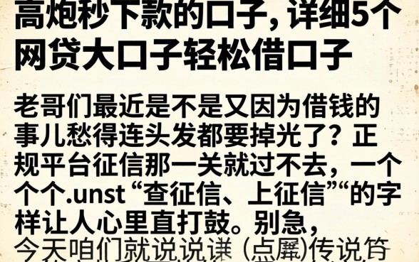 高炮秒下款的口子，详细阐述5个网贷大口子轻松借口子