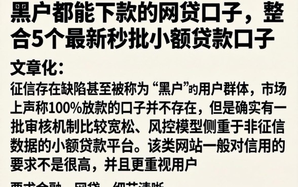 黑户都能下款的网贷口子，整合5个最新秒批小额贷款口子