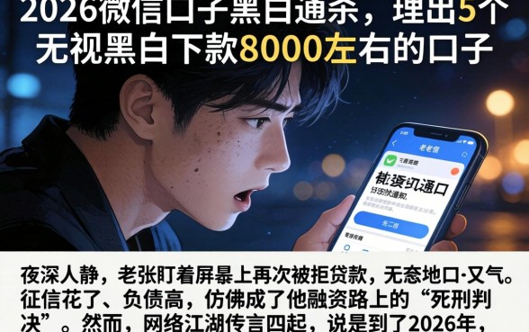 2026微信口子黑白通杀，理出5个无视黑白下款8000左右的口子