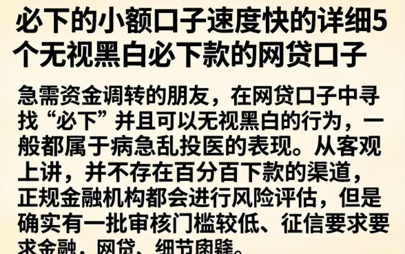 必下的小额口子速度快的，详细阐述5个无视黑白必下款的网贷口子