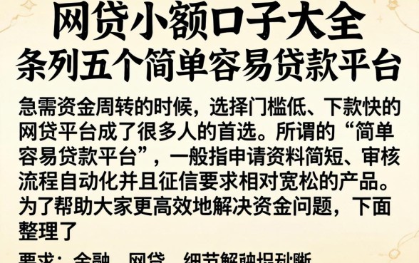 网贷小额口子大全，条列五个简单容易贷款平台