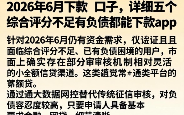 2026年6月下款的口子，详尽说明五个综合评分不足有负债都能下款app