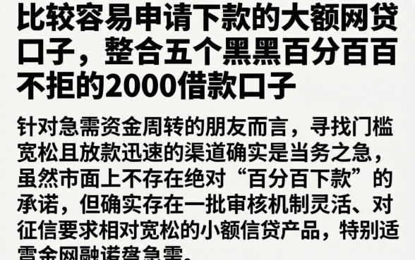 比较容易申请下款的大额网贷口子，整合五个黑户百分百不拒的2000借款口子