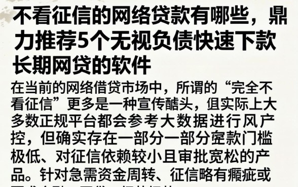 不看征信的网络贷款有哪些，鼎力推荐5个无视负债快速下款长期网贷的软件