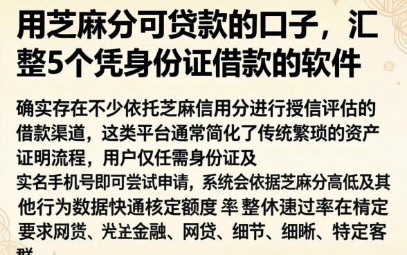用芝麻分可贷款的口子，汇整5个凭身份证借款的软件