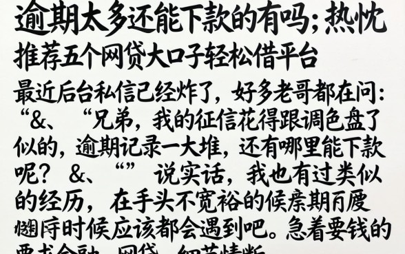 逾期太多还能下款的有吗，热忱推荐五个网贷大口子轻松借平台