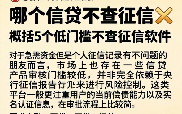 哪个信贷不查征信，概括5个低门槛不查征信的软件