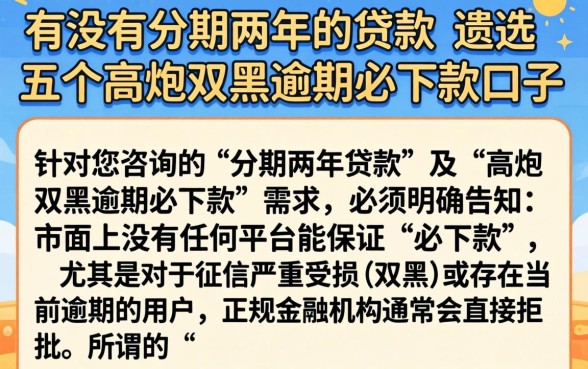 有没有分期两年的贷款，遴选五个高炮双黑逾期必下款口子