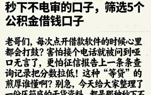 秒下不电审的口子，筛选5个公积金借钱口子