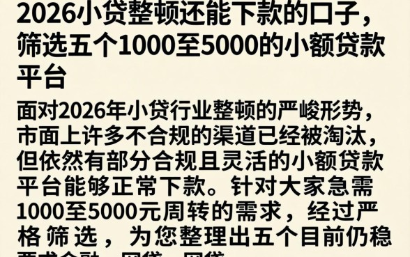 2026小贷整顿还能下款的口子，筛选五个1000至5000的小额贷款平台