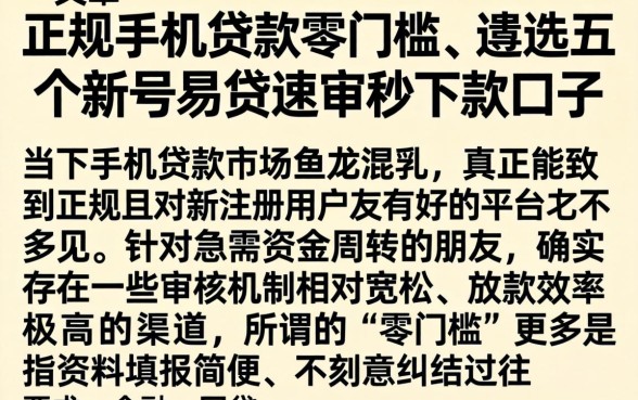 正规手机贷款零门槛，遴选五个新号易贷速审秒下款口子