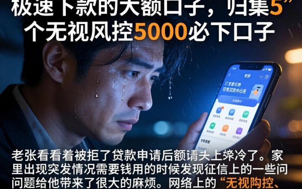 极速下款的大额口子，归集5个无视风控5000必下口子