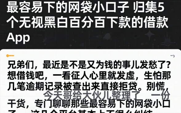 最容易下的网袋小口子，归集5个无视黑白百分百下款的借款app