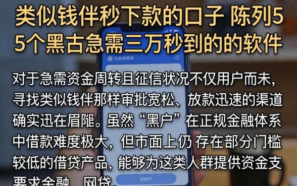 类似钱伴秒下款的口子，陈列5个黑户急需三万秒到的的软件