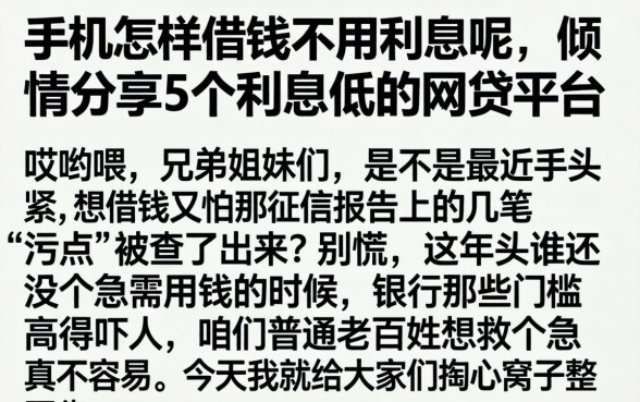 手机怎样借钱不用利息呢，倾情分享5个利息低的网贷平台