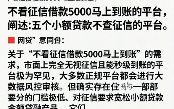 不看征信借款5000马上到账的平台,详细阐述五个小额贷款不查征信的平台