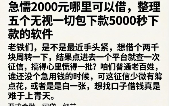 急需2000元哪里可以借，整理五个无视一切包下款5000秒下款的软件