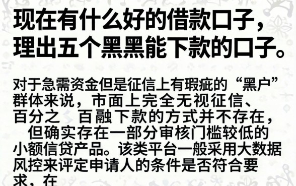现在有什么好的借款口子，理出五个黑户能下款的口子
