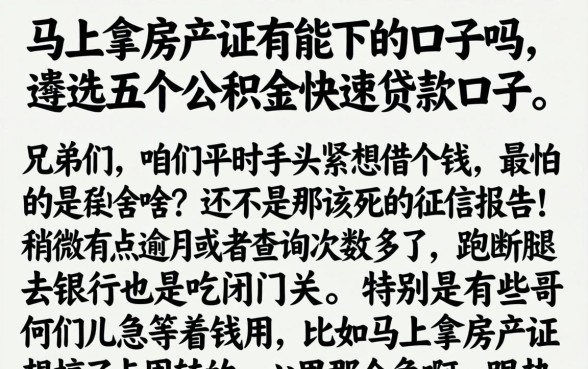 马上拿房产证有能下的口子吗,遴选五个公积金快速贷款口子