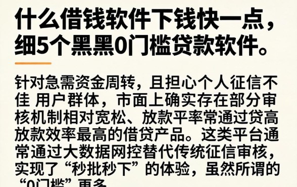 什么借钱软件下钱快一点，细致阐述5个黑户0门槛贷款软件