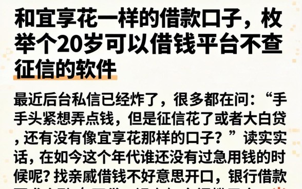 和宜享花一样的借款口子,枚举五个20岁可以借钱平台不查征信的软件
