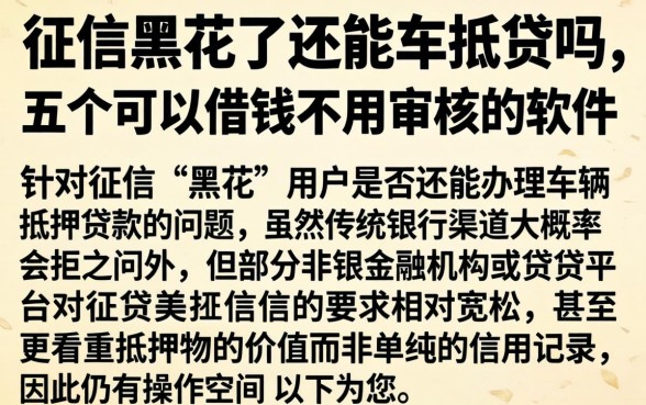 征信黑花了还能车抵贷吗，归纳五个可以借钱不用审核的软件